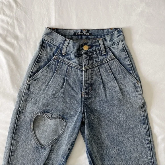 FIG＆VIPER  HEART CUT OUT DENIM PANTS Jeans | Extremely Rare Ariana Grande Fig And Viper Heart Cut Out